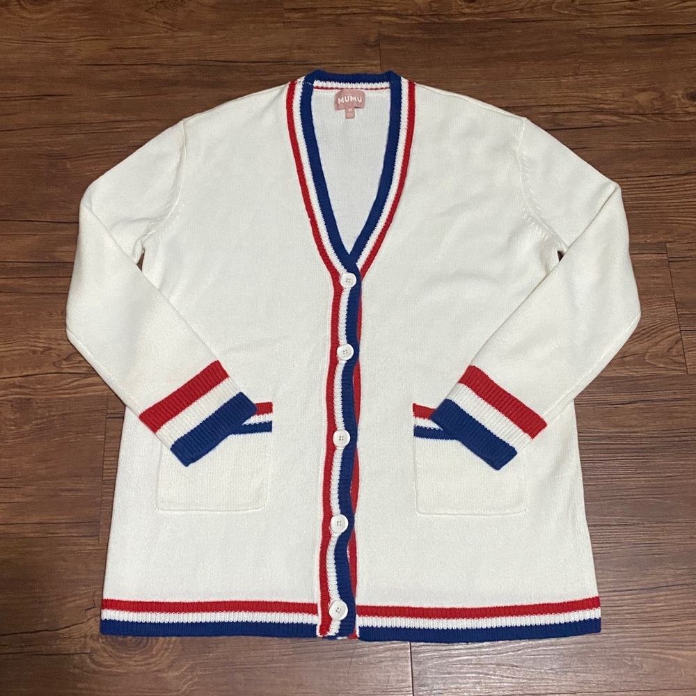 SHOW ME YOUR MUMU Lambert Stadium Stripe Boyfriend Cardigan Sweater Size M